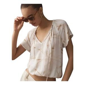 Anthropologie Cloth & Stone womens Sz L cream brown woven top